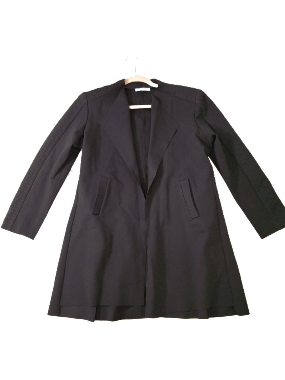 Tracy Moore Sz L Deconstructed Raw Edge Coat Jacket Black Open Front Grunge
